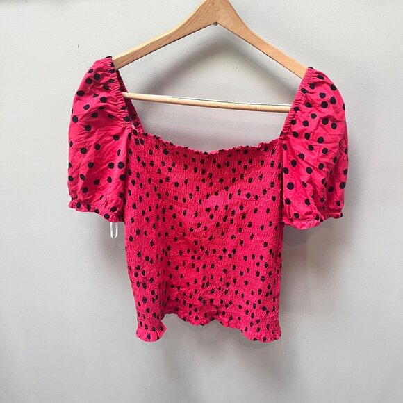 Dolan Red & Black‎ Polka Dot Smocked Puff Sleeve Top S - Picture 1 of 6
